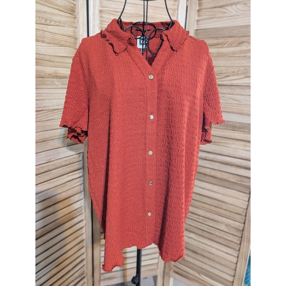 NWT Orig $69 Womens Anne Klein Gauze Button Up Shirt Blouse Orange Size: XL